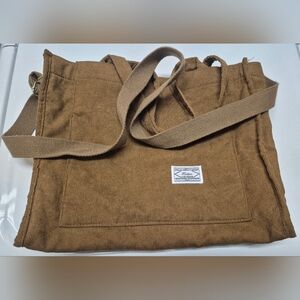 Brown Canvas Tote Bag with Front Pocket